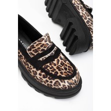 No8 Home 746-759 Leopar Günlük Yüksek Tabanlı Loafer Ayakkabı