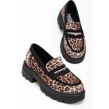 No8 Home 746-759 Leopar Günlük Yüksek Tabanlı Loafer Ayakkabı
