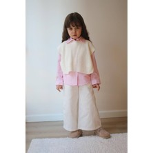 Kız Çocuk Gabardin Pantolon - Çizgili Gömlek Triko Yelek 3 Parça Alt Üst Takım