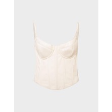 Kadın Rivus Vegan Deri Büstiyer Ekru Modern Siluet İnce Askılarla Şıklık