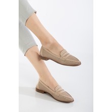 Analin Shoes Kadın  Deri Günlük Saraçlı Lazerli Babet - Bej