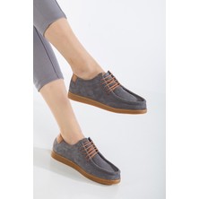 Analin Shoes Kadın  Deri Casual Bağcıklı Ayakkabı - Gri Süet
