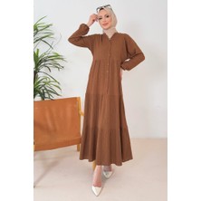 İlkimay.com Selur V Yaka Elbise 1360 - Kahve