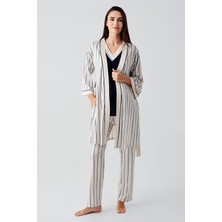 Artış Collection Kısa Kollu Çizgili Esnek Viskoz Hamile Sabahlık Pijama Takım 17302