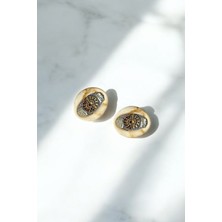 Elips Geometrik Desenli Klipsli Düğme Aksesuarı 1 Çift