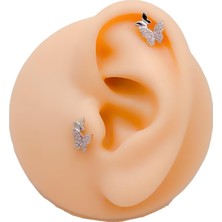 Trinos Cerrahi Çelik Piercing  Ikili Kelebek Figürlü Kıkırdak Helix Tragus Piercing (1ADET)