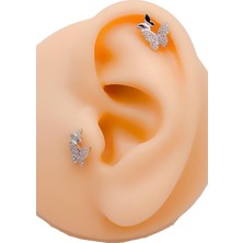 Trinos Cerrahi Çelik Piercing  Ikili Kelebek Figürlü Kıkırdak Helix Tragus Piercing (1ADET)