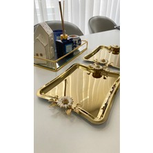 2'Li Kahve & Çay & Sunum Tepsisi Çelik Gold Tepsi Papatya Model