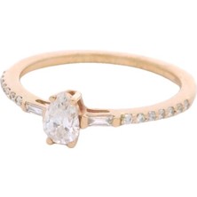 Altınöz Mücevherat Pırlanta Damla Baget ve Yuvarlak Kesim Şık Rose Altın Yüzük