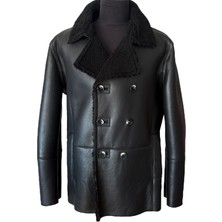 Asus Deri Cortino Siyah Renk Erkek Kaban Hakiki Deri Kruvaze Yaka Kalın Özellikli