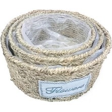 Acornbella Yuvarlak Doğal Hasır Saksı Seti - 3'lü