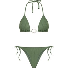 Aquella Halka Aksesuarlı Dokulu Yeşil Üçgen Bikini Takım