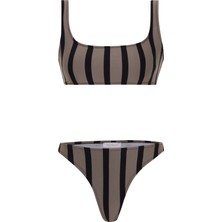 Aquella Renkli Çizgili Büstiyer Bikini Takım
