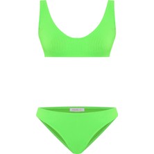 Aquella U Kesim Dokulu Neon Yeşil Üçgen Bikini Takım