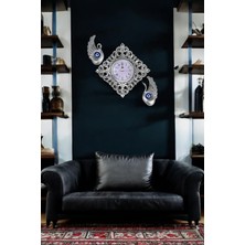 Ay Dizayn Dekoratif Polyester Duvar Saati ve Nazar Boncuklu 2 Kuğu - Gümüş