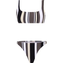 Aquella Renkli Çizgili Büstiyer Bikini Takım