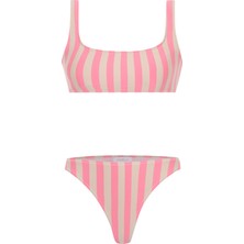 Aquella Renkli Çizgili Büstiyer Bikini Takım