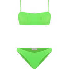 Aquella Dokulu Neon Yeşil Straplez Bikini Takım