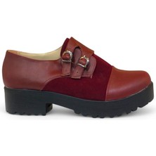 Cihan Shoes Kadın Klasik Topuk Kalın Taban Günlük Ayakkabı Bordo