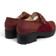 Cihan Shoes Kadın Klasik Topuk Kalın Taban Günlük Ayakkabı Bordo