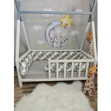 Lucky Kids 360 cm Örgü Korumalık Gri - Beyaz 4'lü Örgü / 60X120 Anne Yanı - Park Beşik Koruyucu