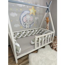 Lucky Kids 360 cm Örgü Korumalık Gri - Beyaz 4'lü Örgü / 60X120 Anne Yanı - Park Beşik Koruyucu