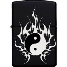 Ying Yang Desenli Kişiye Özel Isimli Benzinli Siyah Metal Çakmak
