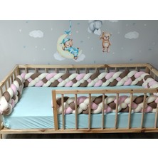 Lucky Kids 500 cm Örgü Korumalık Kahverengi-Tozpembe-Beyaz 4'lü Örgü / 90X190 Montessori Yatak Kapı Boşluğu Açık