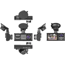 Siyah 1080P Araç Içi 3 Kameralı LCD Ekranlı Gece Görüşlü , G-Sensör , Geri Görüş Kameralı Yol Kayıt Araç Kamerası