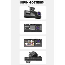 Siyah 1080P Araç Içi 3 Kameralı LCD Ekranlı Gece Görüşlü , G-Sensör , Geri Görüş Kameralı Yol Kayıt Araç Kamerası