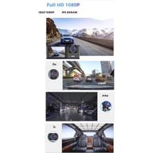 Siyah 1080P Araç Içi 3 Kameralı LCD Ekranlı Gece Görüşlü , G-Sensör , Geri Görüş Kameralı Yol Kayıt Araç Kamerası