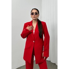 Msm Fashion Kırmızı Taş Detaylı Ceket Pantolon Takım
