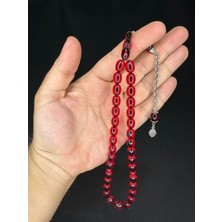 Anemore Collection ATEŞ KEHRİBAR TESBİH BEYZİ KESİM KIRMIZI RENK 11MM X 8MM T-558