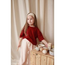 Bordo Nakışlı Oversize T-Shirt