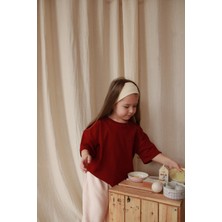Bordo Nakışlı Oversize T-Shirt