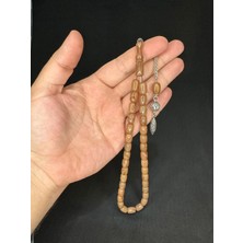 Anemore Collection Sıkma Kehribar Tesbih Koyu Krem Renkli Kapsül Kesim 11,5mmx7,5mm T-608