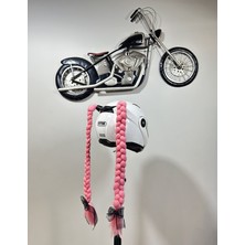 3dpazarıcom Motor & Motosiklet Kask Dış Aksesuar Çift Pembe Örgü Saç