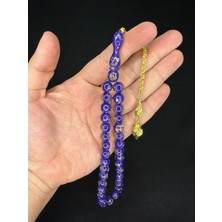 Anemore Collection ALTIN VARAKLI UÇAK CAMI TESBİH KÜRE KESİM 10MM MOR RENKLİ T-687