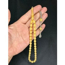 Anemore Collection Sıkma Kehribar Tesbih Beyzi Kesim Açık Sarı Renk 10,5mm x 7,5mm T-541