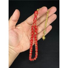 Anemore Collection ALTIN VARAKLI UÇAK CAMI TESBİH KÜRE KESİM 10MM KIRMIZI RENKLİ T-684