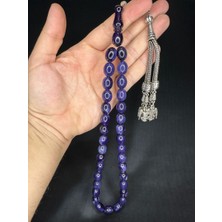 Anemore Collection SIKMA ÇUBUK KEHRİBAR TESBİH LACİVERT RENKLİ BEYZİ KESİM 14,5MMX11,5MM T-644