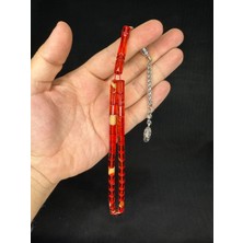 Anemore Collection ATEŞ KEHRİBAR TESBİH KIRMIZI-BEYAZ RENKLİ KESME KESİM 10,5MMX6MM T-660