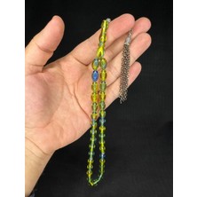 Anemore Collection Toz Kehribar Tesbih Yeşil-Mavi Renkli Arpa Kesim 12MMX8MM T-665