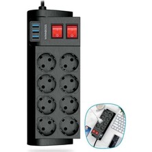 Winboss Isıya Dayanıklı Termal Akım Korumalı 2 Metre 16A 4000W 8li Priz ve 3 USB Li Uzatma Kablosu
