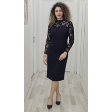 Flok Baskılı Boncuk Işlemeli Elbise 6023-SIYAH