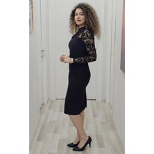Flok Baskılı Boncuk Işlemeli Elbise 6023-SIYAH