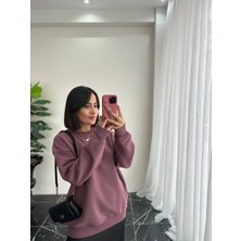 Omzu Dikiş Detaylı Üç Iplik Şardonlu Uzun Oversize Sweatshirt