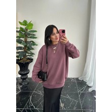 Omzu Dikiş Detaylı Üç Iplik Şardonlu Uzun Oversize Sweatshirt