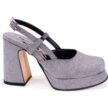 Dagoster DZA07-337560 Platin Simli  Platform Topuklu Kadın Ayakkabı