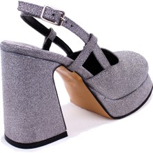 Dagoster DZA07-337560 Platin Simli  Platform Topuklu Kadın Ayakkabı